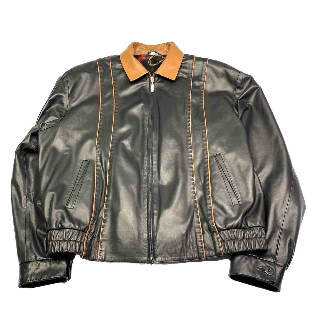 VTG Maus & Hoffman Mens Genuine Leather Jacket Two Tone Brown Leather Size 46